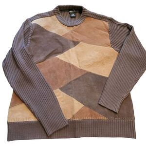 Vintage 1980s Robert Louis Sweater Men's Large Brown Ribbed Suede Colorblock